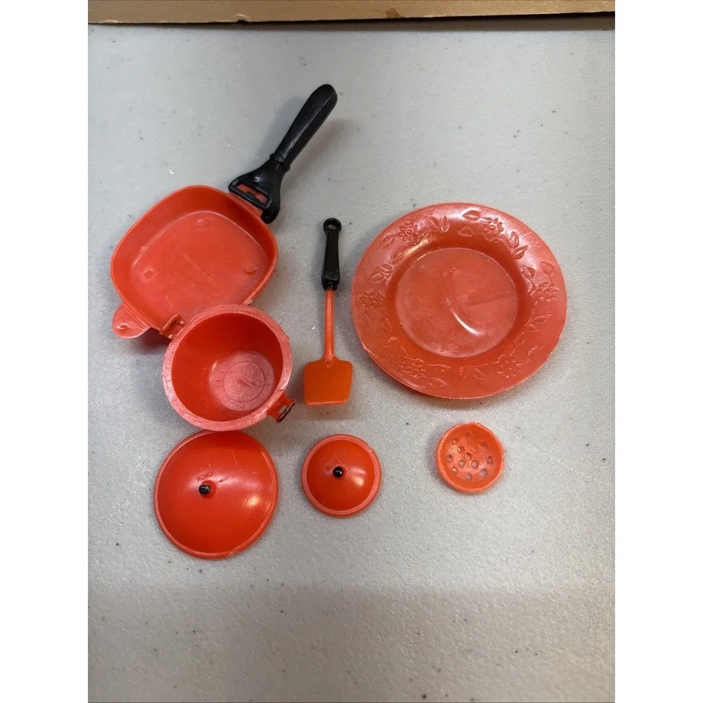 Vintage Lot Dollhouse Dishes Cups Pans Sugar Creamer Plastic Miniature Kitchen